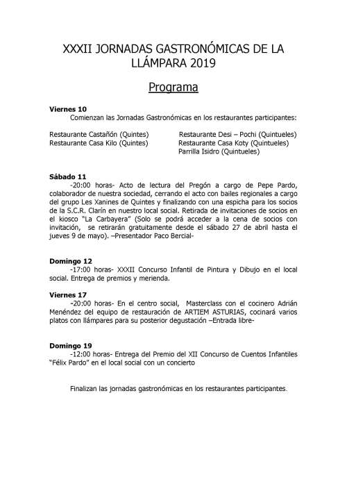 PROGRAMA LLÁMPARA 2019-1